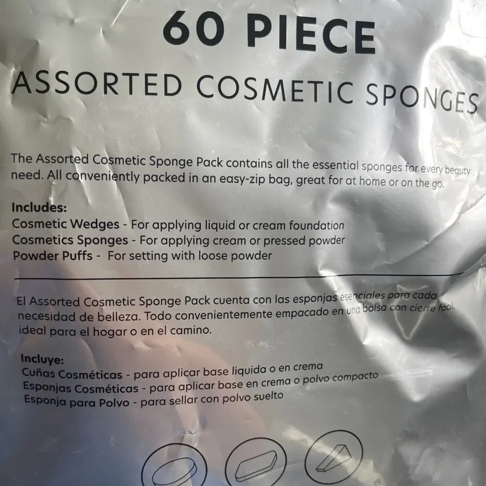 60 Piece Assorted Cosmetic Sponges Makeup Wedges Puffs Blenders Applicators NEW